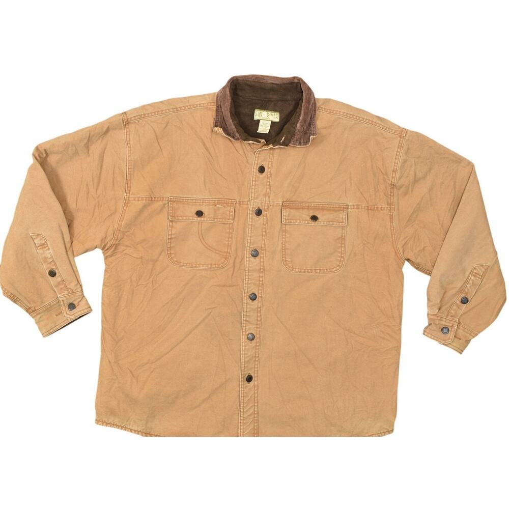 Sun River Men's XL Cotton Canvas Button Shirt Jacket Brown Fleece Lined Work